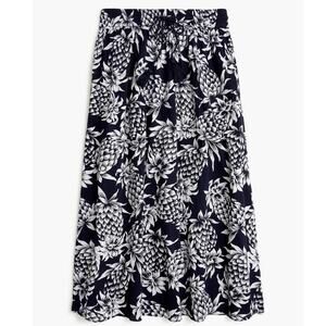 J.Crew smocked-trim maxi skirt Sz. S pineapple print navy white 100% cotton